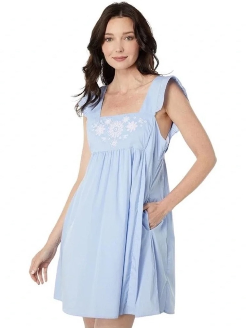 Draper James Maddie Embroidered Babydoll Dress in Blue Stripe XL NEW NWT